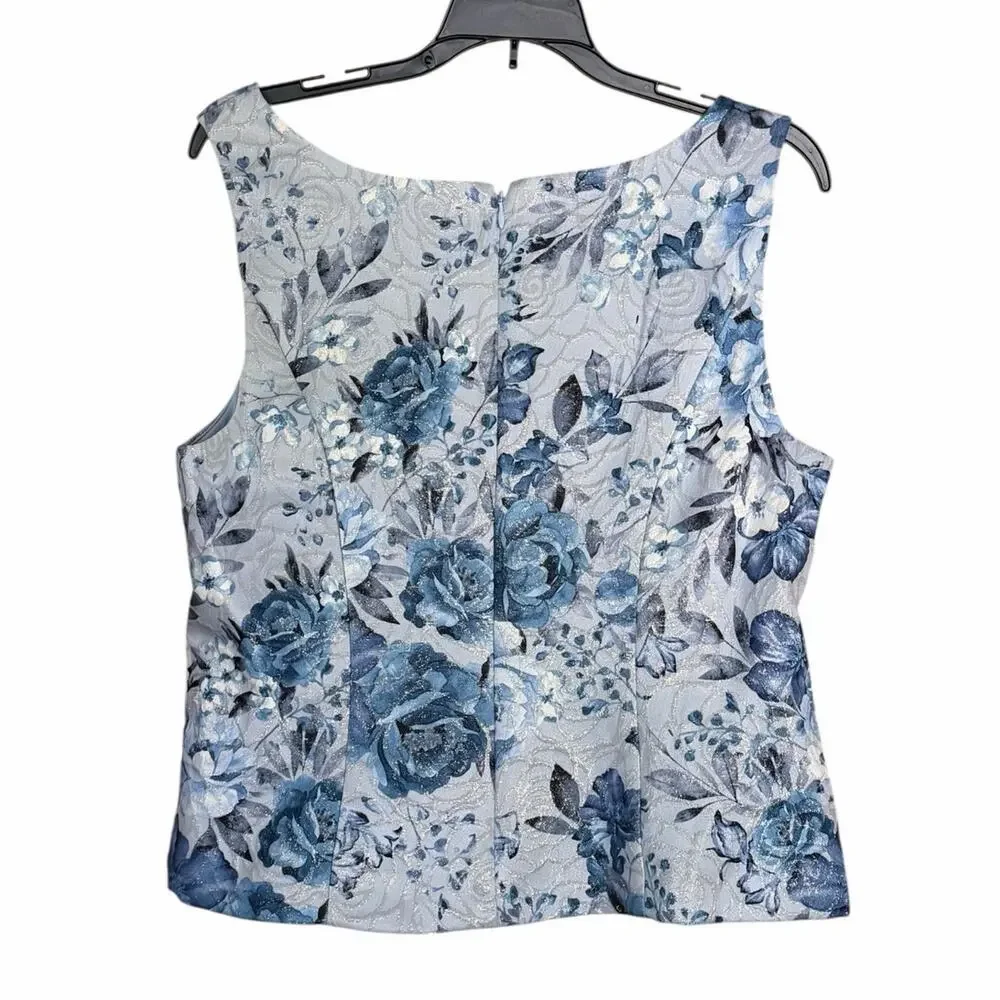 Alex Evenings Womens Formal Floral Printed Camisole & Matching Jacket Blue Large